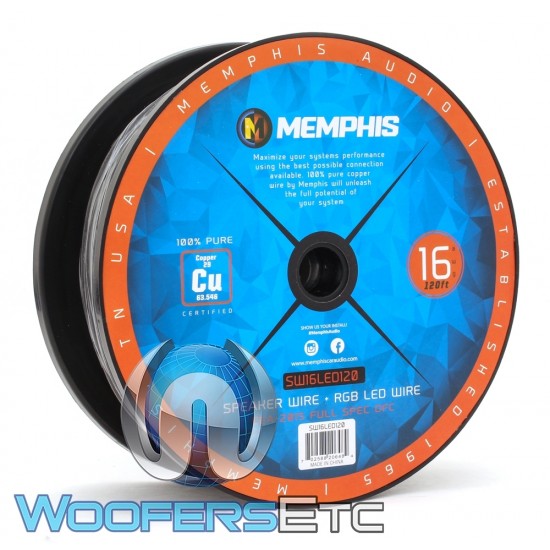 Memphis SW16LED120 120ft 16-Gauge 100% Pure Copper Speaker Wire and 20-Gauge RGB LED Wire Marine-Rated Cable